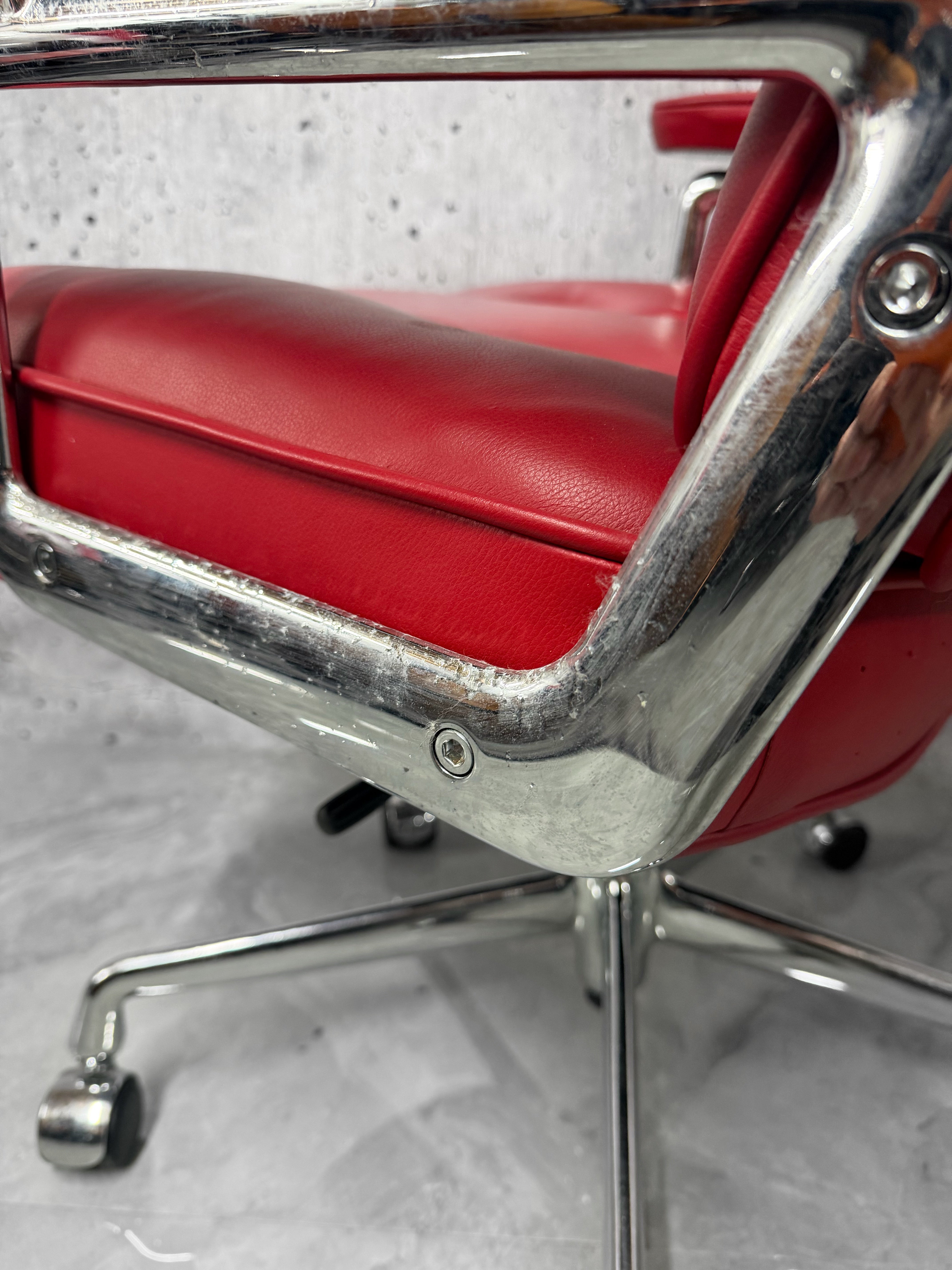 Vitra Eames ES104 Lifetime Lobby Chair Red Leather Chrome PreLoved