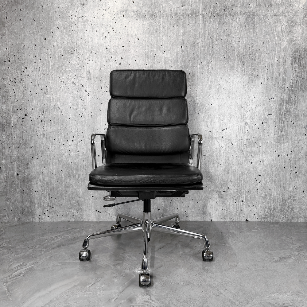 Black Leather Vitra Eames EA219 Chrome Office Chair
