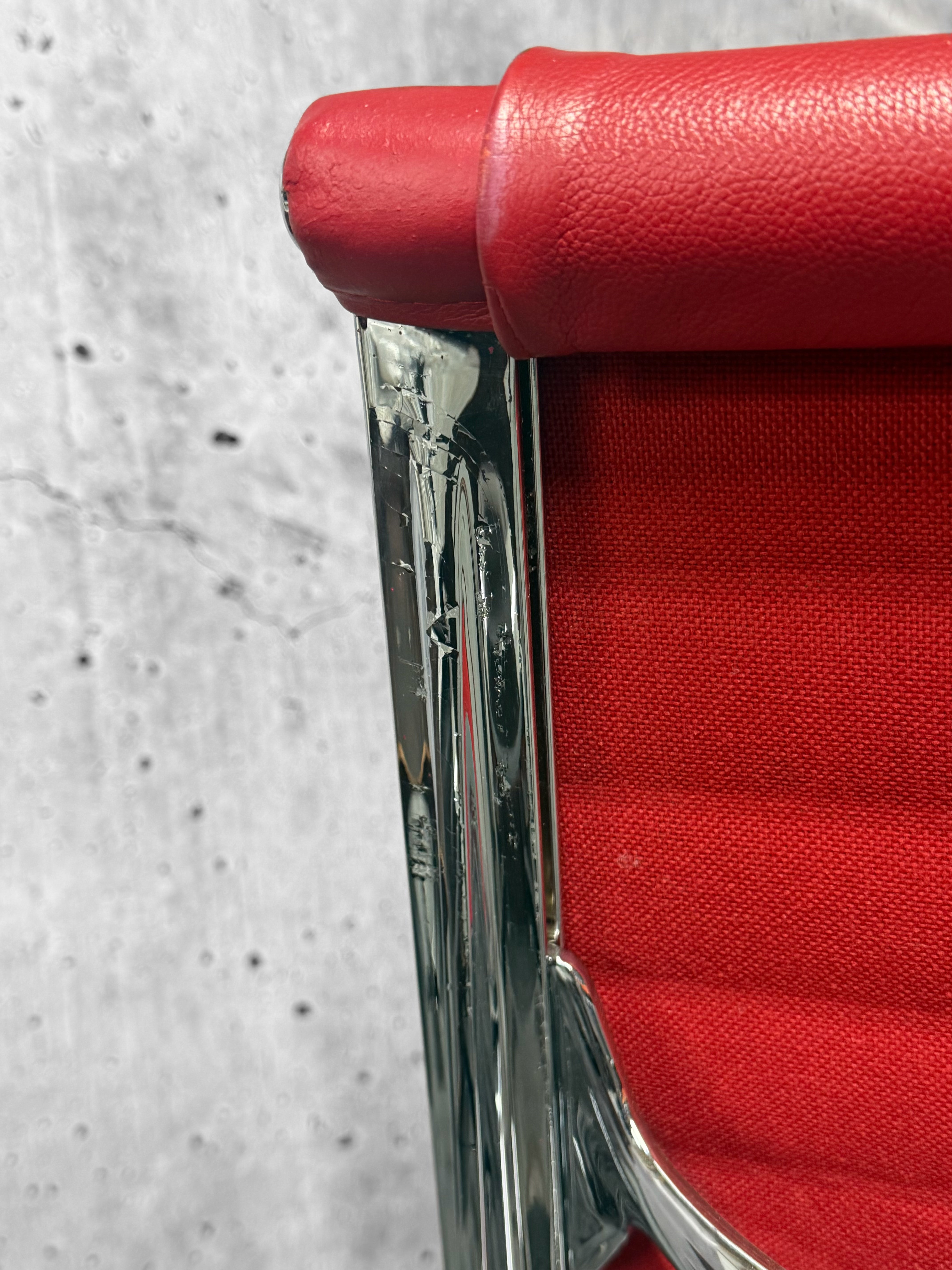 Vitra Eames EA124 / 125 Lounge Chair Scarlet Red Leather Refurbished