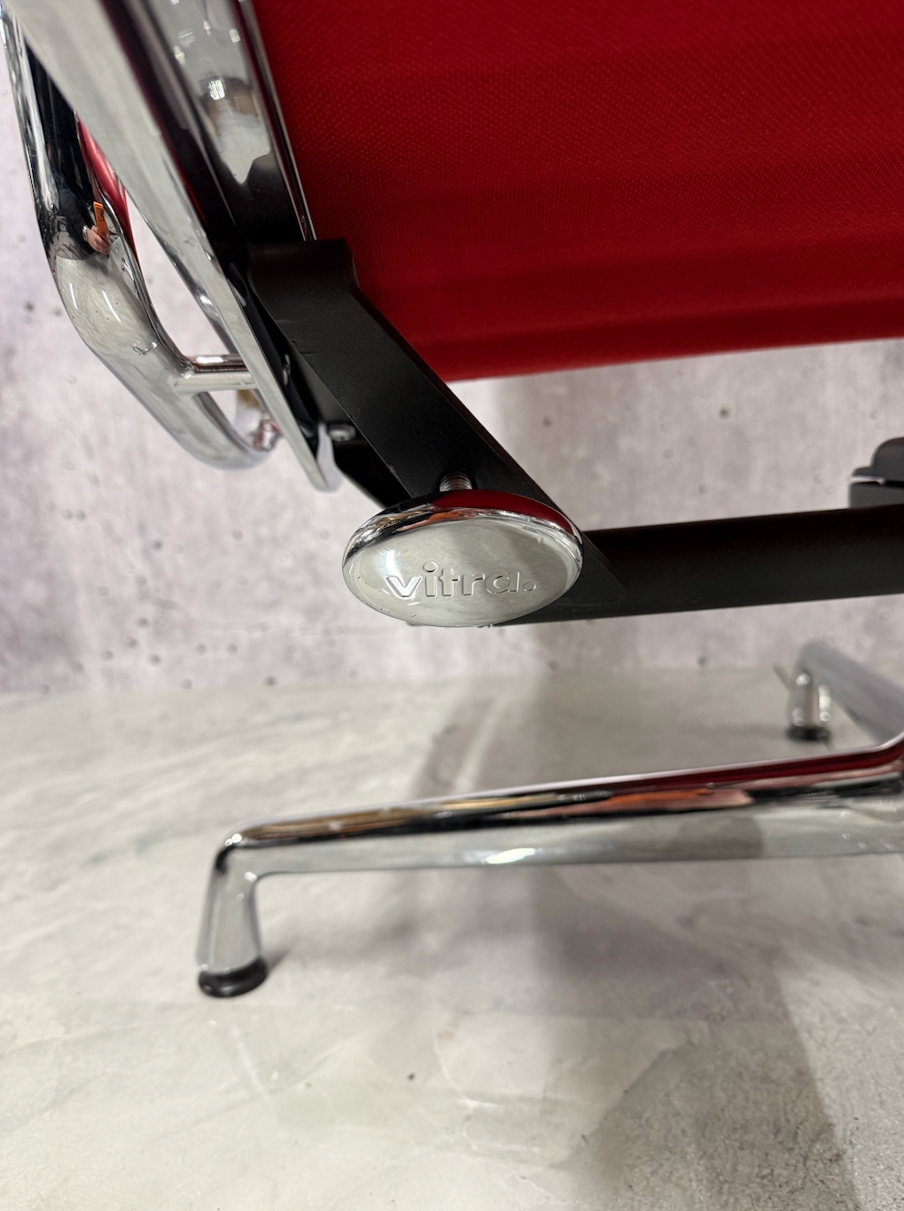 Vitra Eames EA124 / 125 Lounge Chair Scarlet Red Leather Refurbished