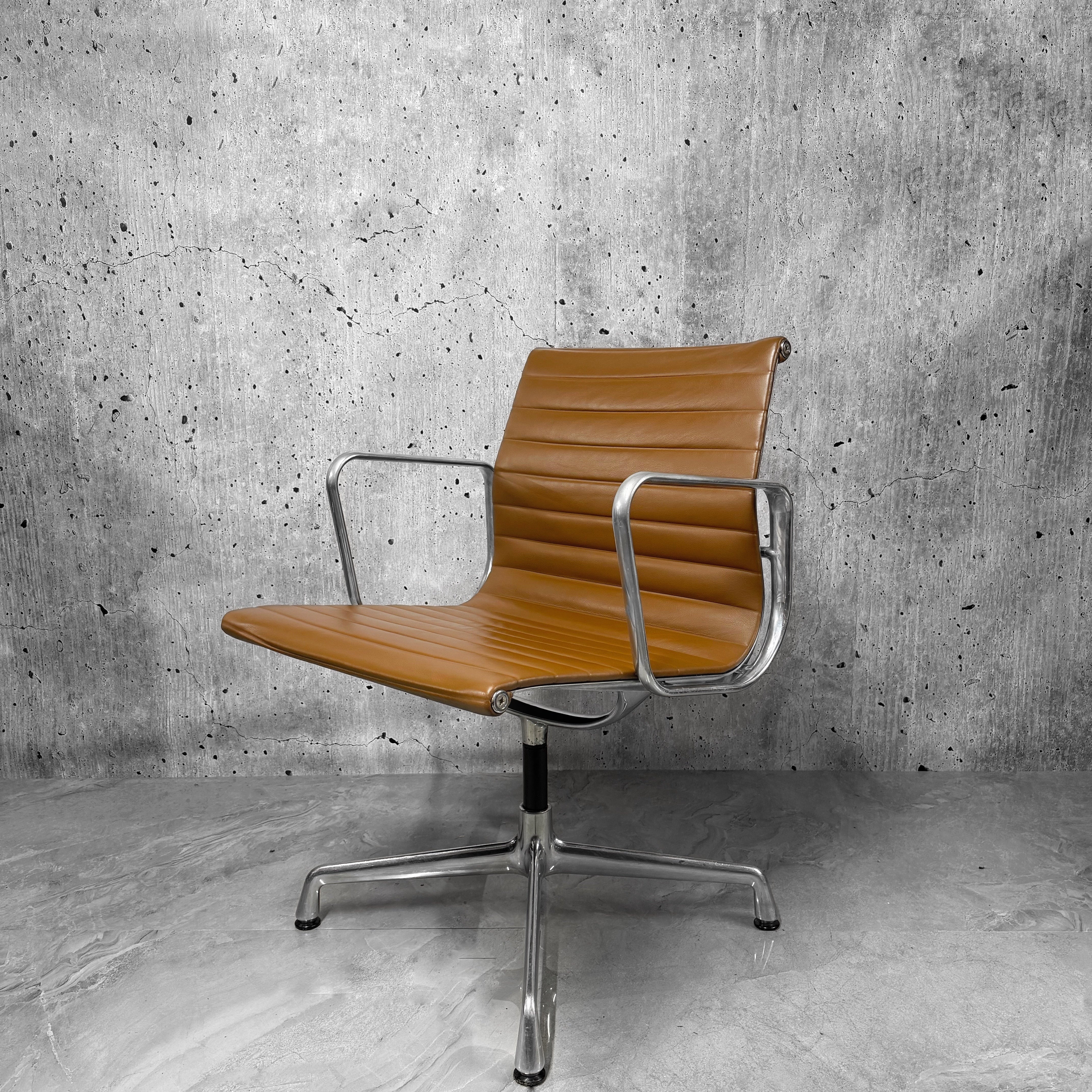 Vitra Eames EA108 Leather Ribbed Lowback Office Chair Refurbished tan