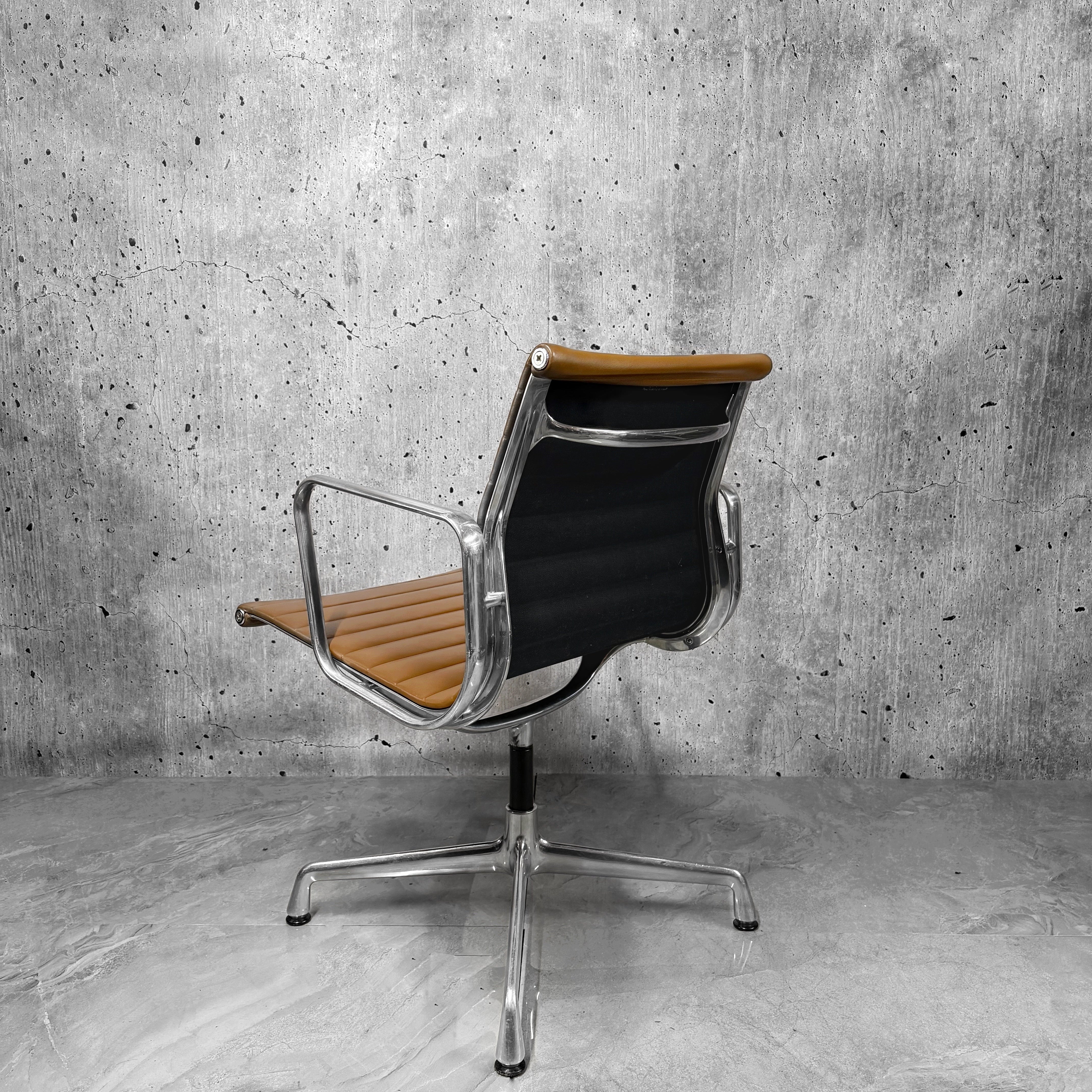 Vitra Eames EA108 Leather Ribbed Lowback Office Chair Refurbished tan
