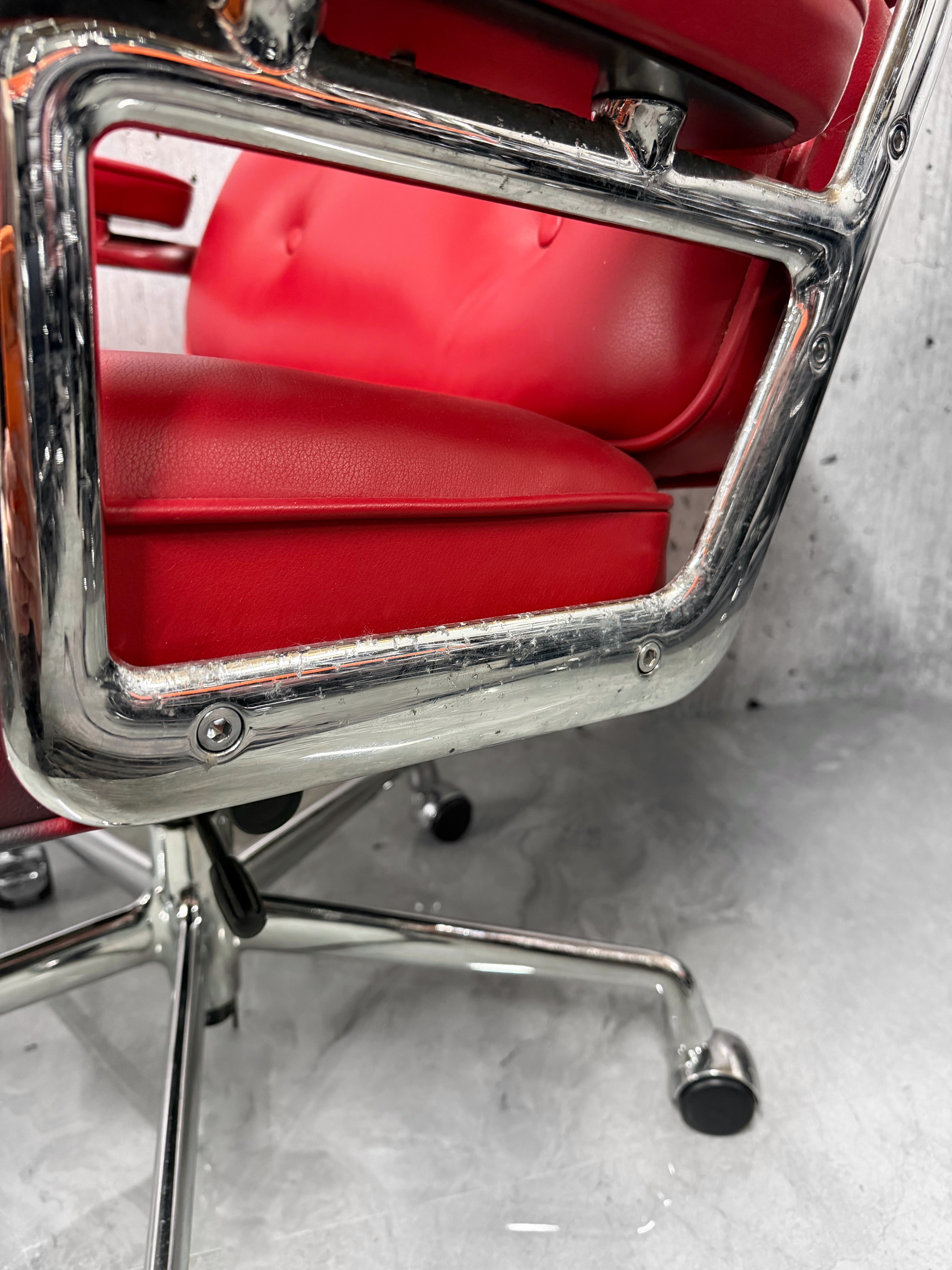 Vitra Eames ES104 Lifetime Lobby Chair Red Leather Chrome PreLoved