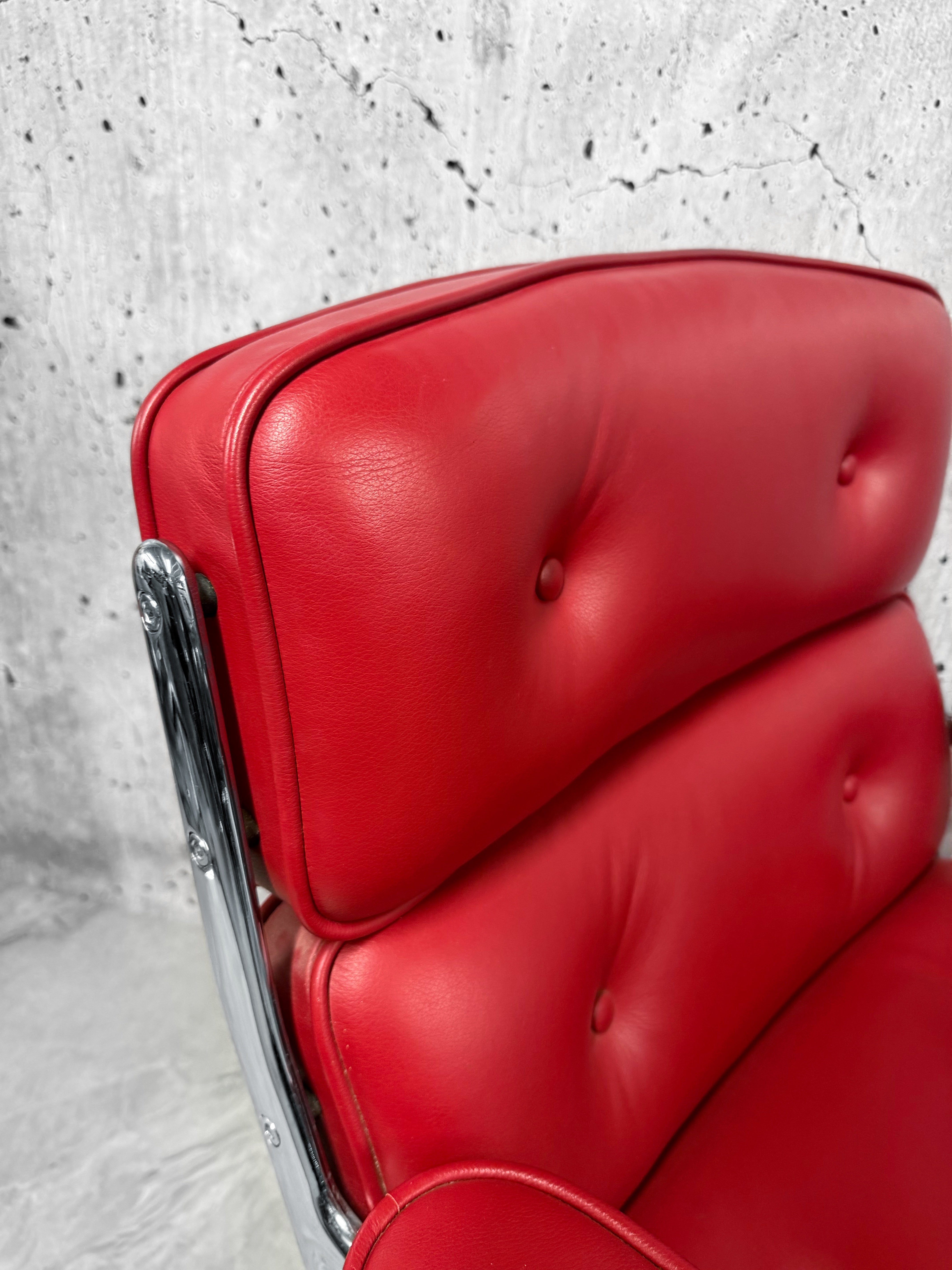 Vitra Eames ES104 Lifetime Lobby Chair Red Leather Chrome PreLoved