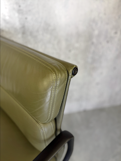 Vitra Eames EA217 Khaki Leather Softpad Lowback Office Chair Black Frame Refurbished