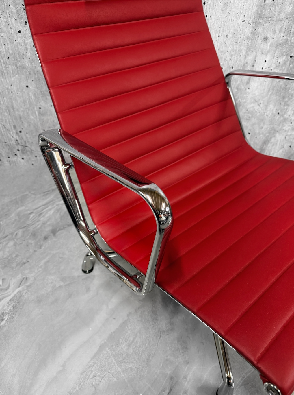 Vitra Eames EA124 / 125 Lounge Chair Scarlet Red Leather Refurbished