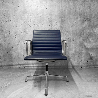 Vitra Eames EA108 Leather Ribbed Lowback Office Chair Refurbished Navy