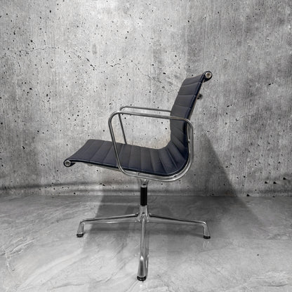 Vitra Eames EA108 Leather Ribbed Lowback Office Chair Refurbished Navy