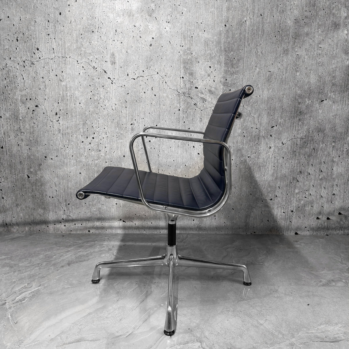 Vitra Eames EA108 Leather Ribbed Lowback Office Chair Refurbished Navy
