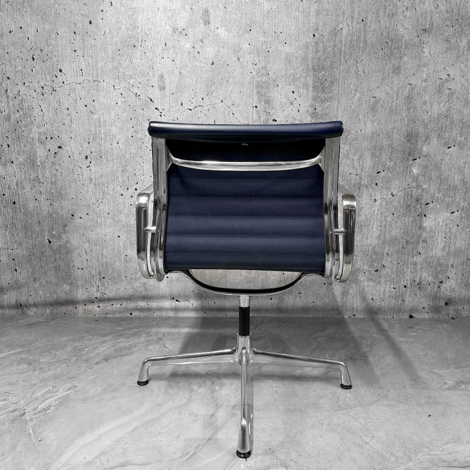Vitra Eames EA108 Leather Ribbed Lowback Office Chair Refurbished Navy