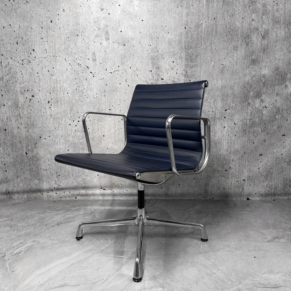 Vitra Eames EA108 Leather Ribbed Lowback Office Chair Refurbished Navy