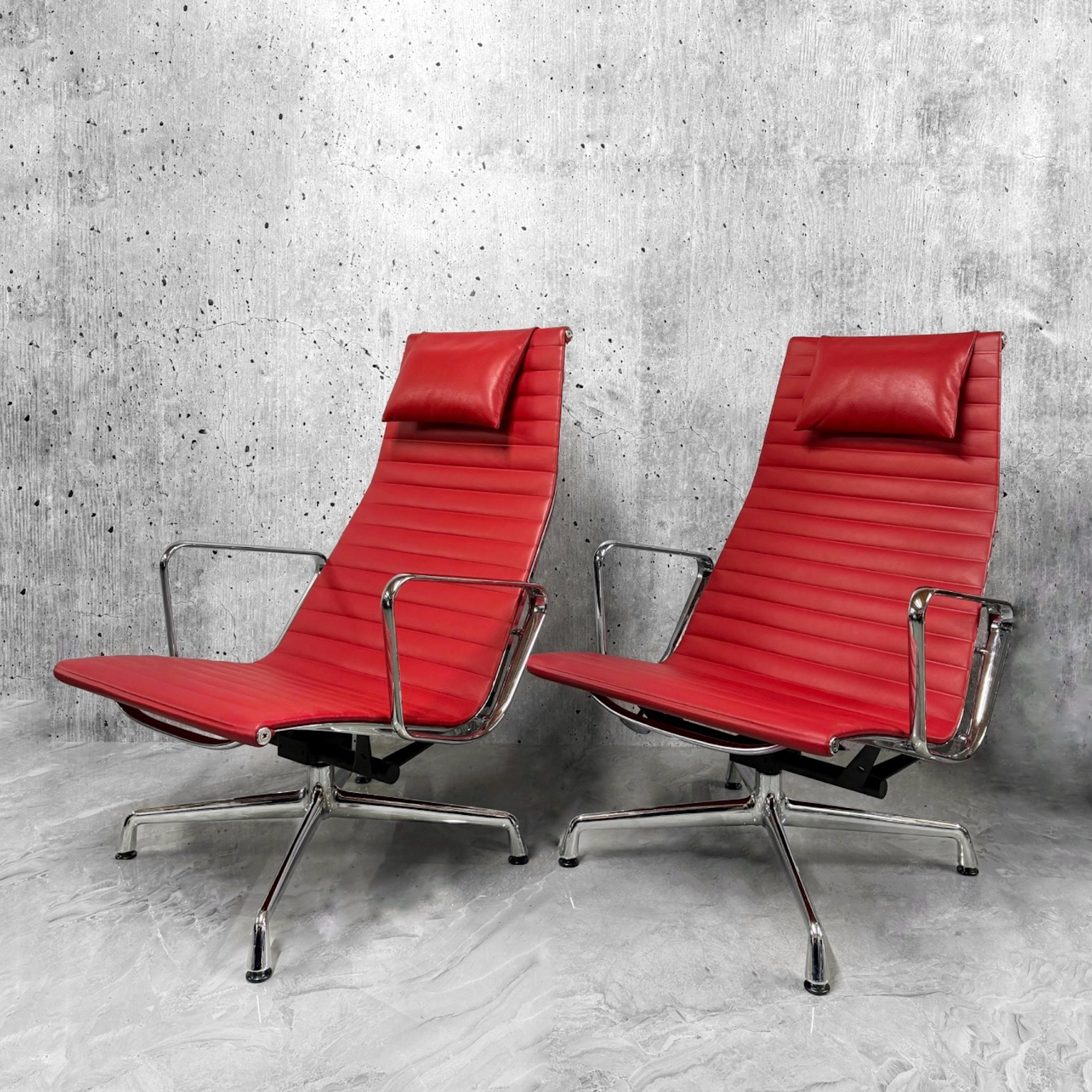 Vitra Eames EA124 / 125 Lounge Chair Scarlet Red Leather