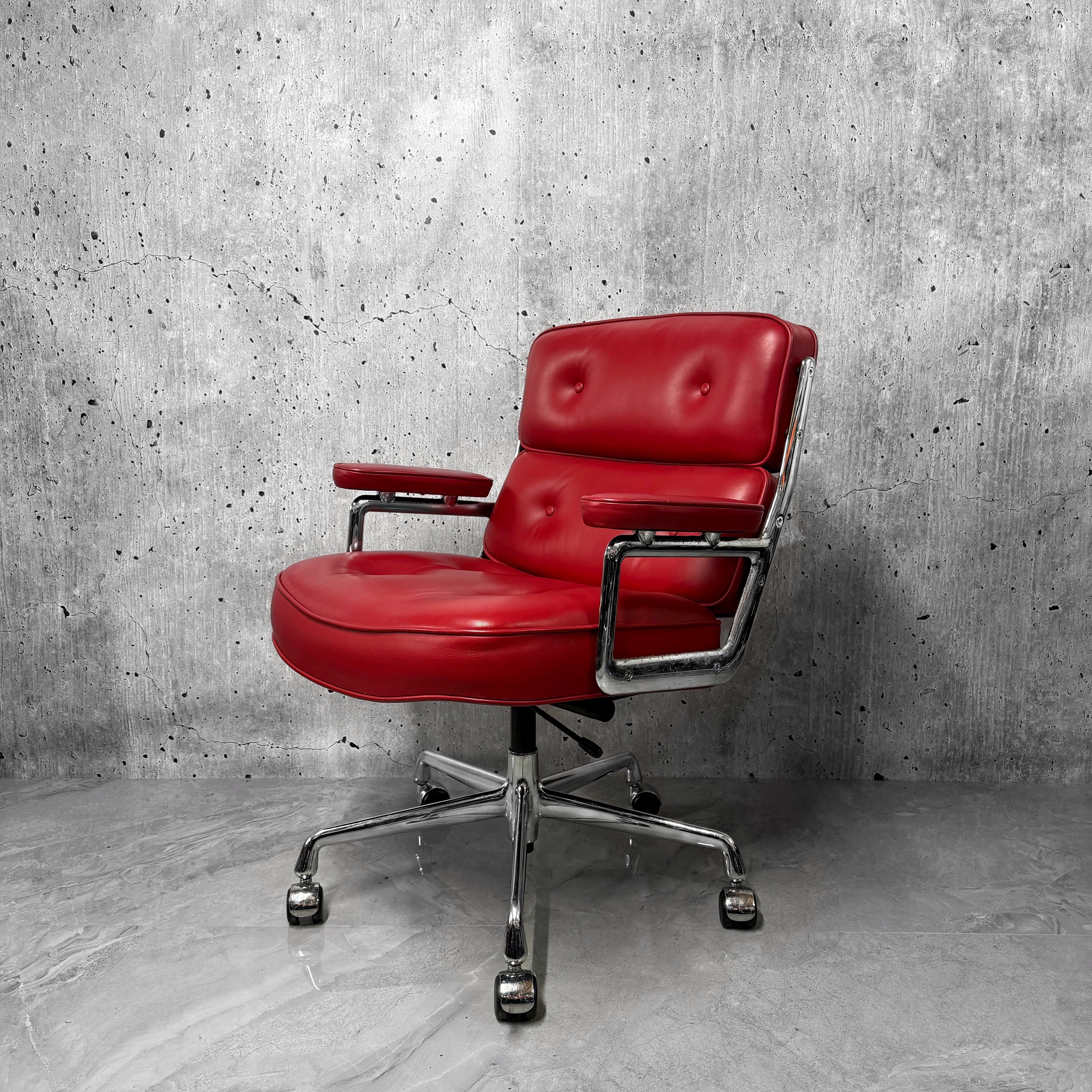 Vitra Eames ES104 Lifetime Lobby Chair Red Leather Chrome PreLoved