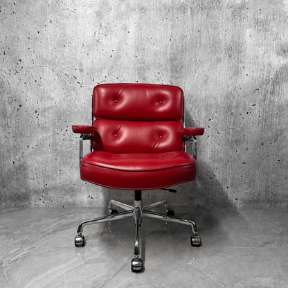 Vitra Eames ES104 Lifetime Lobby Chair Red Leather Chrome PreLoved
