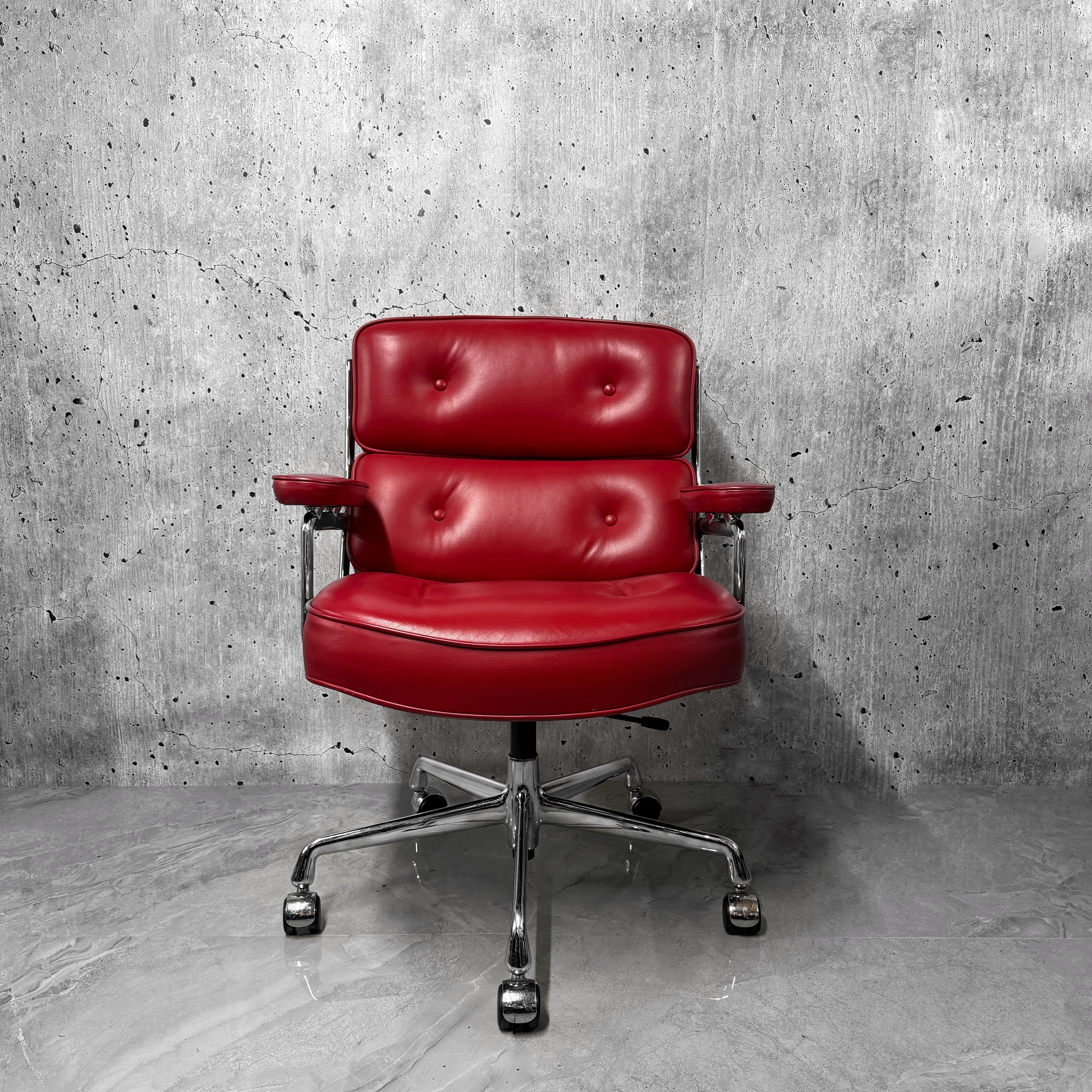 Vitra Eames ES104 Lifetime Lobby Chair Red Leather Chrome PreLoved