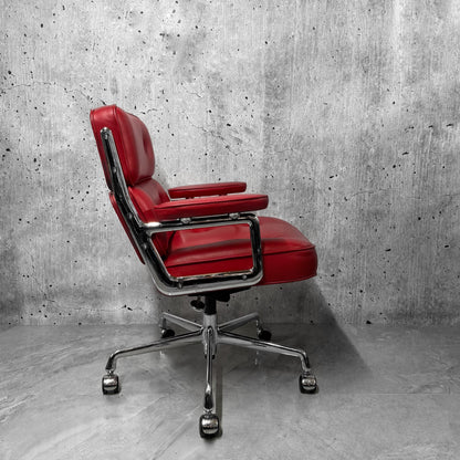 Vitra Eames ES104 Lifetime Lobby Chair Red Leather Chrome PreLoved
