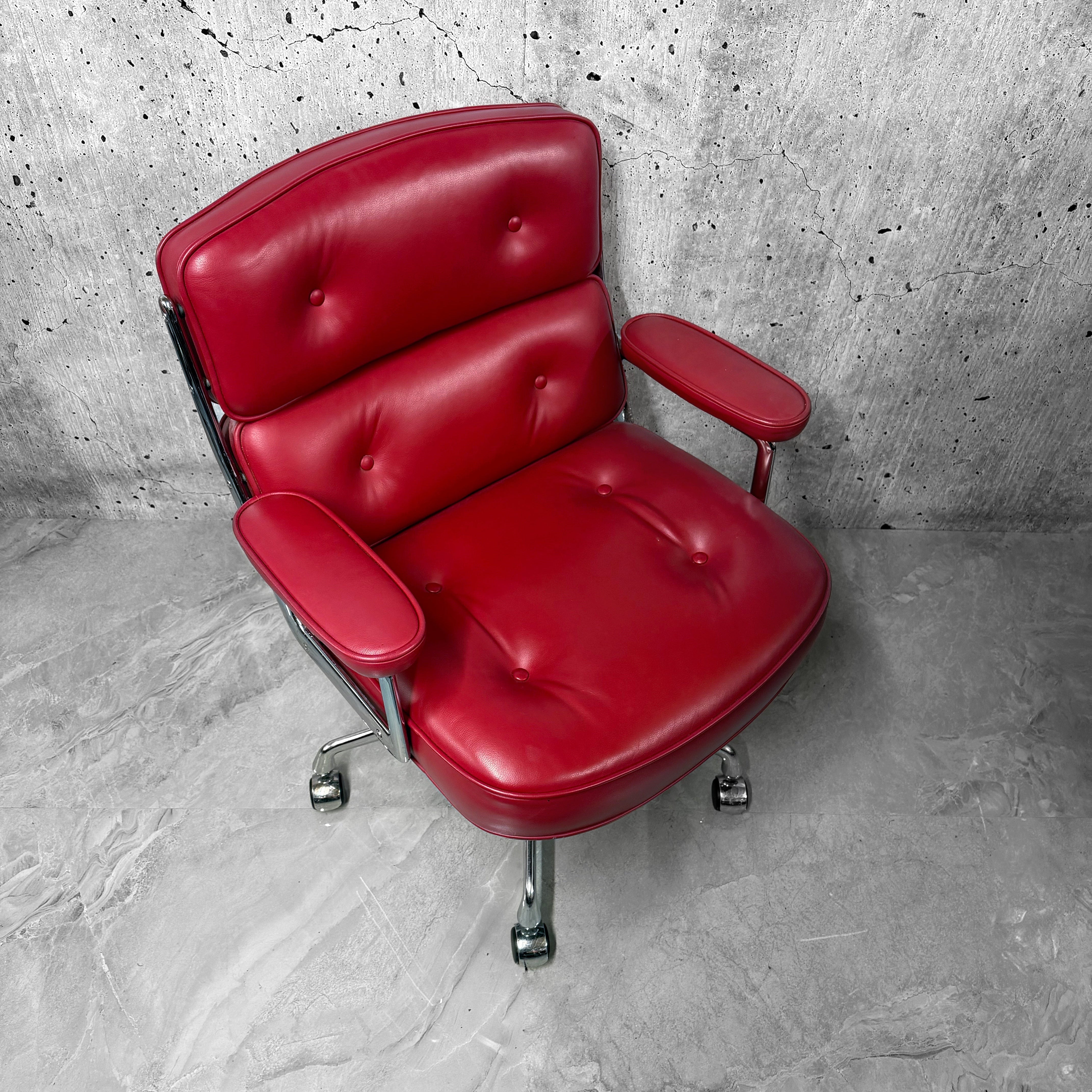 Vitra Eames ES104 Lifetime Lobby Chair Red Leather Chrome PreLoved