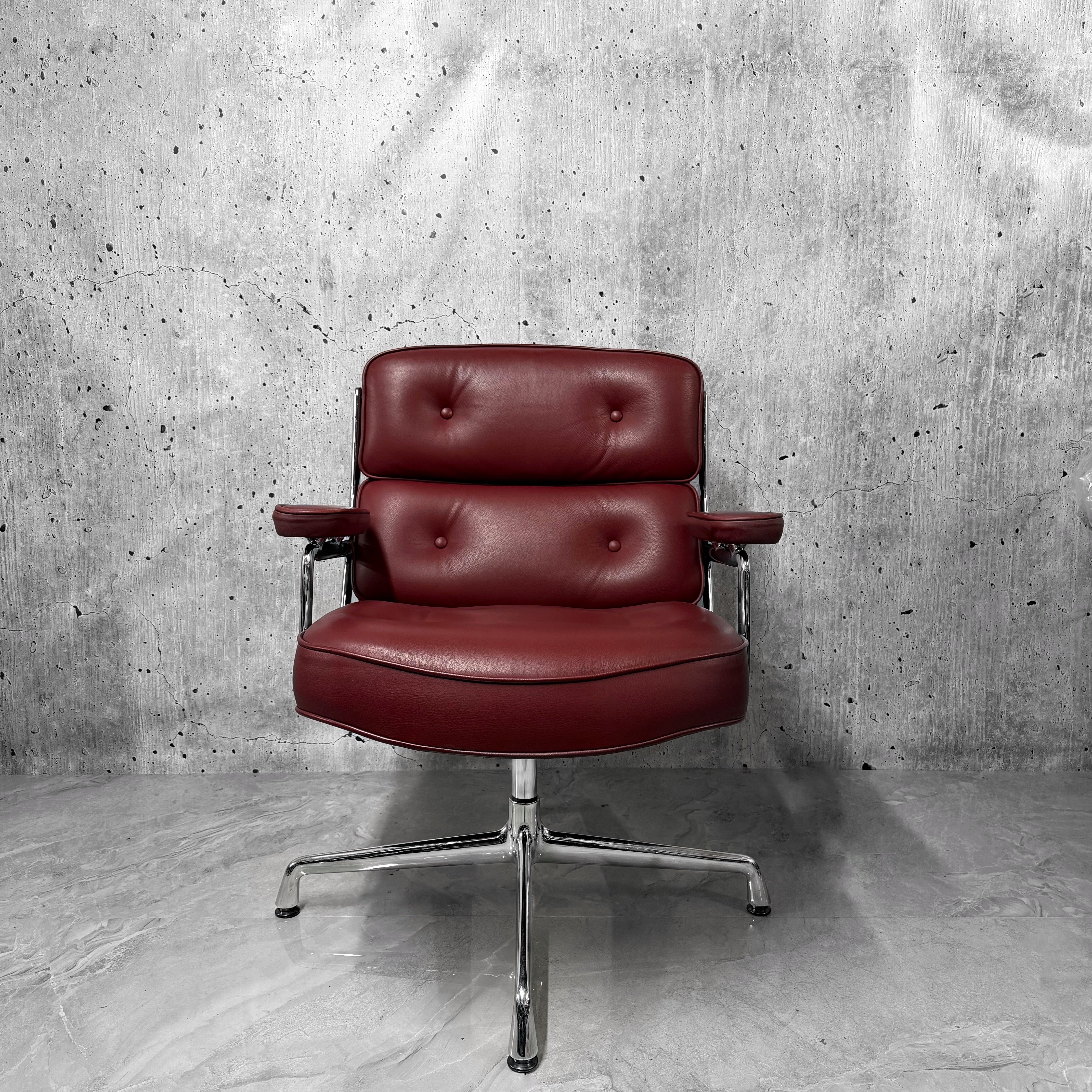 Vitra Eames ES108 Lifetime Lobby Chair Bordeaux Leather Chrome PreLoved